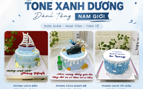 Mẫu bánh kem tone xanh dương dành tặng nam đẹp, hiện đại tại Khóm Bakery