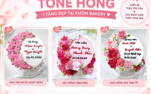 TỔNG HỢP MẪU BÁNH KEM CƯỚI TONE HỒNG 1 TẦNG ĐẸP TẠI KHÓM BAKERY