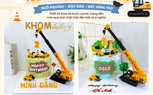 Bánh Kem Dành Cho Bé Trai 2 Tuổi Yêu Thích Xe Múc, Xe Cẩu – Mẫu Bánh Sinh Nhật Hot Được Nhiều Ba Mẹ Lựa Chọn