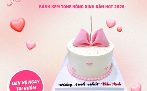 Bánh kem tone hồng xinh xắn hot 2026 tại KHÓM Bakery – Xu hướng bánh kem Hàn Quốc