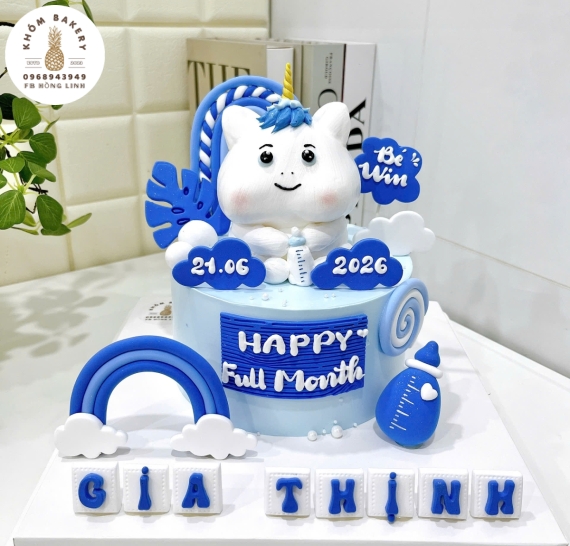 Bánh kem đầy tháng tone xanh dành cho bé trai 