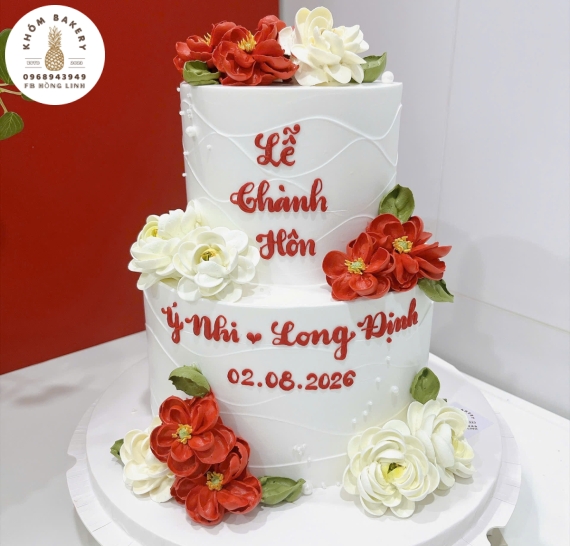 Mẫu bánh kem cưới đẹp cao cấp 2 kết hợp đỏ và trắng hot 2026 