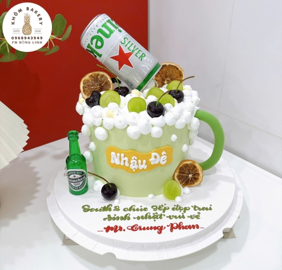Bánh kem làm theo yêu cầu tặng nam kết hợp lon bia 