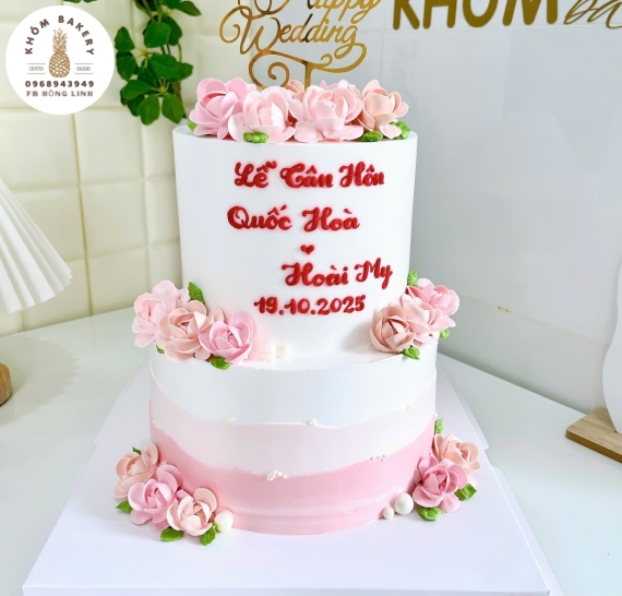 Bánh Kem Cưới 2 tầng tone hồng