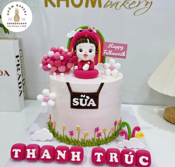 Bánh thôi nôi đầy tháng dành cho bé gái -bánh kem ngon tân an long an