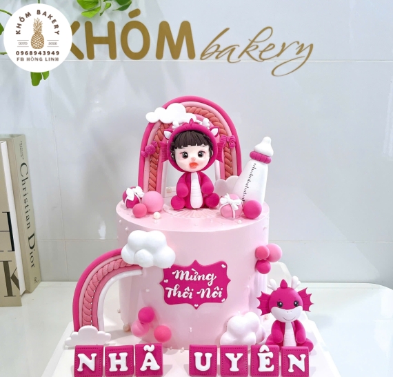 Bánh thôi nôi dành cho bé gái tone hồng