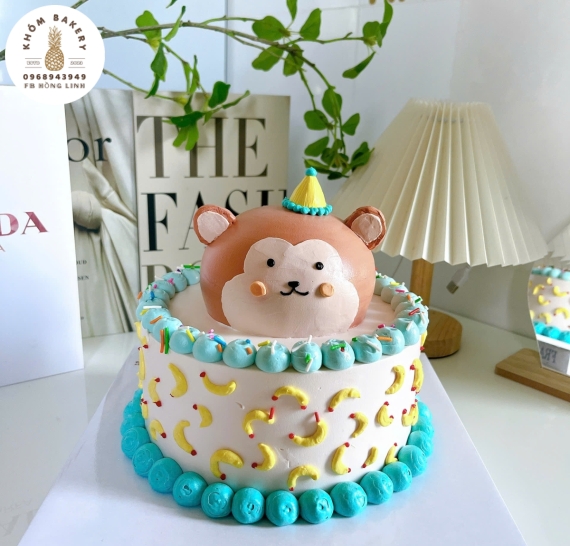 Bánh Kem Hàn Quốc tạo hình chú khỉ mê chuối 