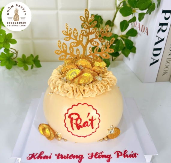 Bánh kem khai trương túi tiền kèm chữ PHÁT