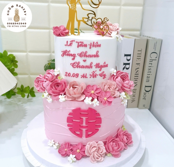 Bánh kem cưới tone Hồng mẫu mới tại KHÓM BAKERY