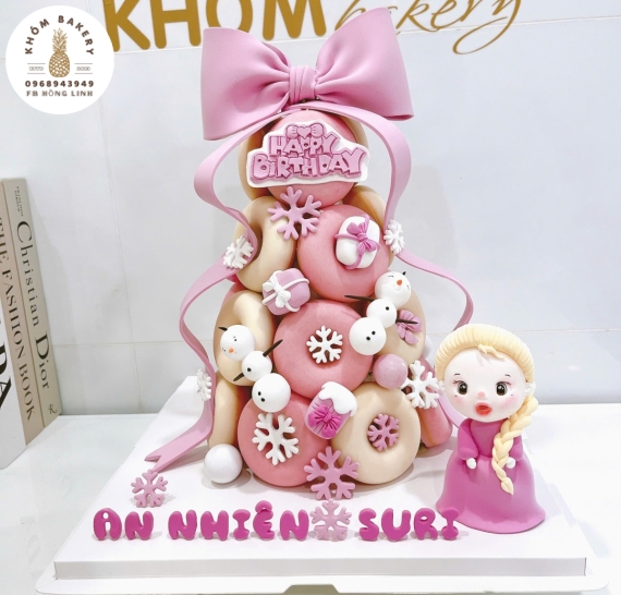 Tháp Bánh donut tone hồng dành cho bé gái
