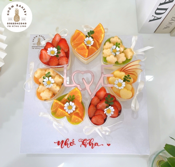 Sét bánh 7 cúp panna cotta đơn giản mừng sinh nhật