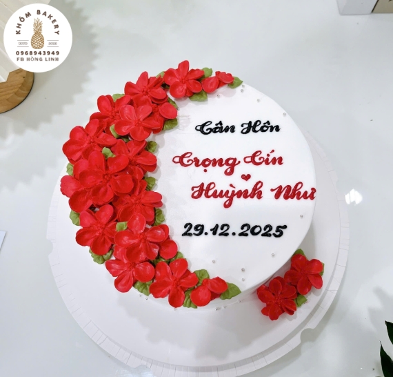 Bánh kem cưới 1 tầng viết chữ theo yêu cầu