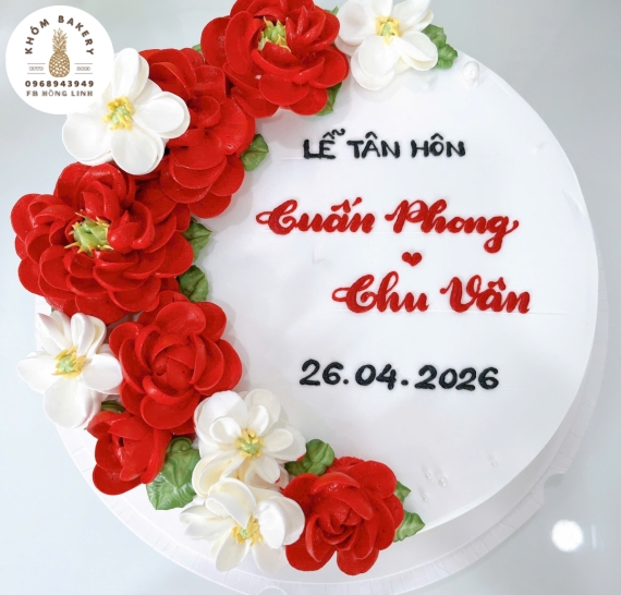 Mẫu bánh kem tone đỏ 1 tầng truyền thống