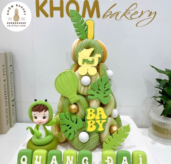 Bánh thôi nôi tuổi tỵ dành cho bé trai cao cấp tone xanh