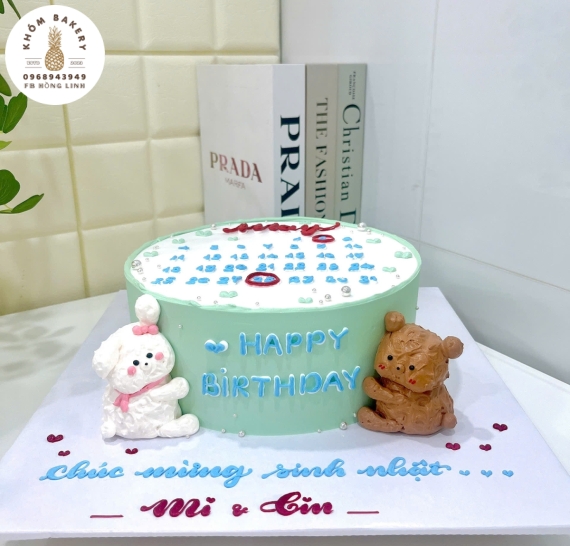 Bánh Kem style hàn quốc kèm gấu xinh cặp đôi 