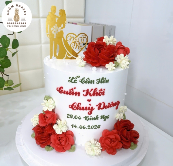 Mẫu bánh kem cưới tone đỏ mẫu bánh cao cấp 