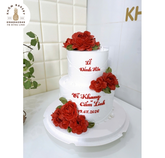 Mẫu bánh kem cưới đẹp cao cấp 2 kết hợp đỏ và trắng 