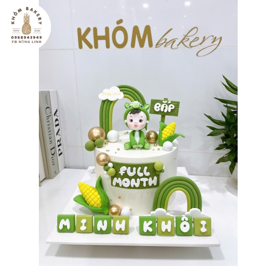 Bánh kem đầy tháng tone xanh hot 2026 tại Khóm 