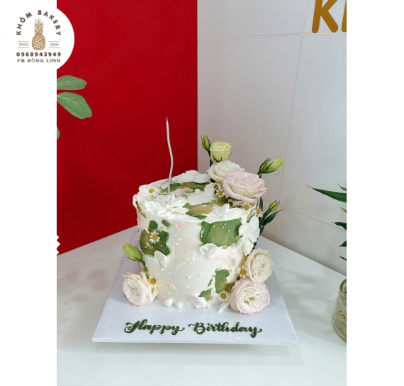 bánh kem hiện đại kết hợp hoa tươi