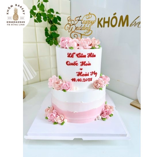 Bánh Kem Cưới 2 tầng tone hồng