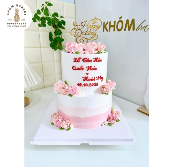 Bánh Kem Cưới 2 tầng tone hồng