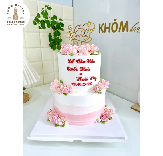 Bánh Kem Cưới 2 tầng tone hồng