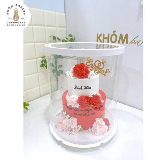 Bánh Kem Cưới 2 tầng tone đỏ cao cấp