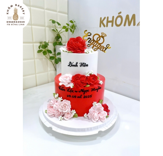 Bánh Kem Cưới 2 tầng tone đỏ cao cấp