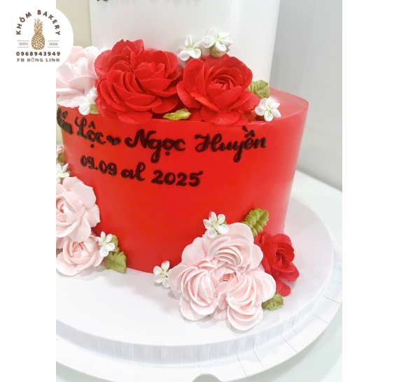 Bánh Kem Cưới 2 tầng tone đỏ cao cấp
