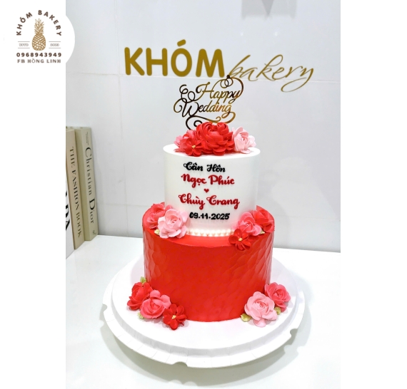 Bánh kem cưới tone ĐỎ-dành cho cô dâu chú rễ tại long an