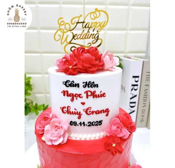 Bánh kem cưới tone ĐỎ-dành cho cô dâu chú rễ tại long an