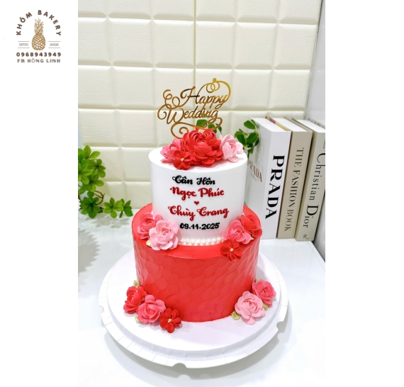 Bánh kem cưới tone ĐỎ-dành cho cô dâu chú rễ tại long an