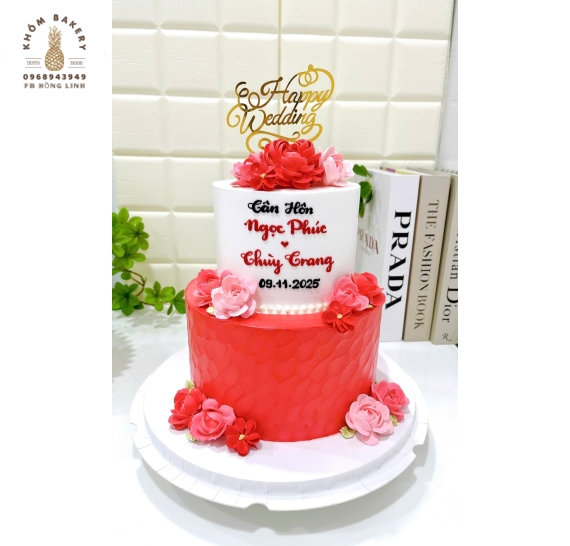 Bánh kem cưới tone ĐỎ-dành cho cô dâu chú rễ tại long an