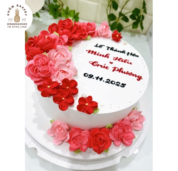 Bánh kem cưới tone đỏ 1 Tầng tại Khóm  Bakery