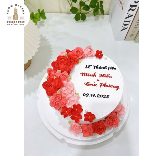Bánh kem cưới tone đỏ 1 Tầng tại Khóm  Bakery