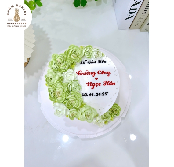 Bánh kem cưới tone xanh cây 1 Tầng tại Khóm Bakery