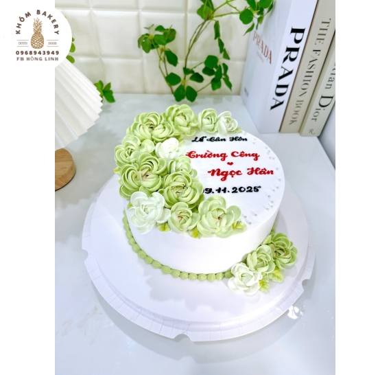 Bánh kem cưới tone xanh cây 1 Tầng tại Khóm Bakery