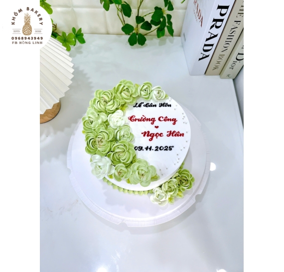 Bánh kem cưới tone xanh cây 1 Tầng tại Khóm Bakery