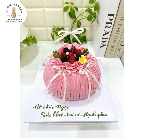 Bánh kem túi tiền trái cây tone hồng tặng nữ