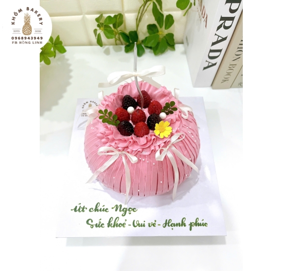 Bánh kem túi tiền trái cây tone hồng tặng nữ