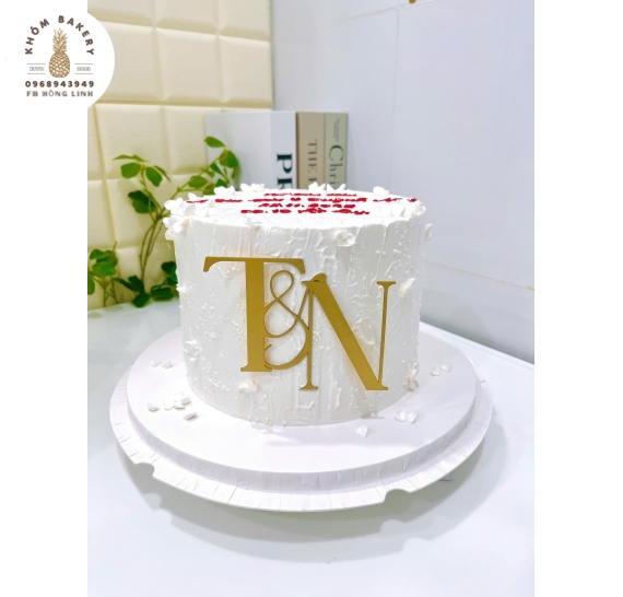 Bánh kem cưới tone trắng 1 tầng cao cấp