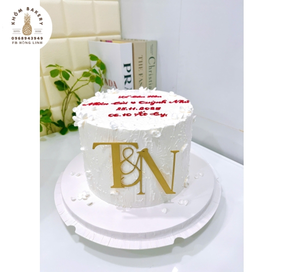 Bánh kem cưới tone trắng 1 tầng cao cấp