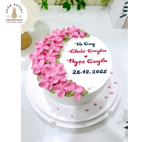 Bánh kem cưới hỏi làm theo yêu cầu tone hồng