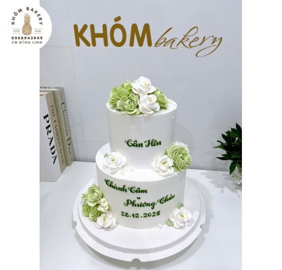 Bánh kem cưới 2 tầng tone trắng sang cao cấp tại Long An
