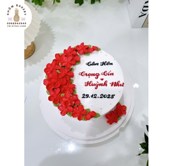 Bánh kem cưới 1 tầng viết chữ theo yêu cầu