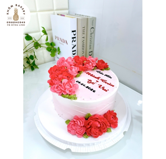 Bánh kem cưới đơn giản tone đỏ hot Long An 