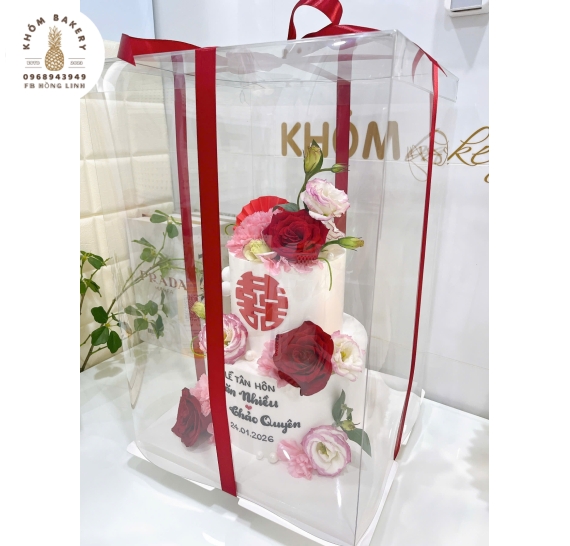 Bánh kem cưới 2 tầng  cao cấp kết hợp hoa tươi hot 2026