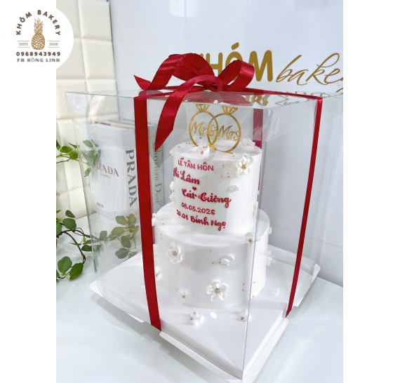 Bánh kem cưới 2 tầng tone trắng cao cấp