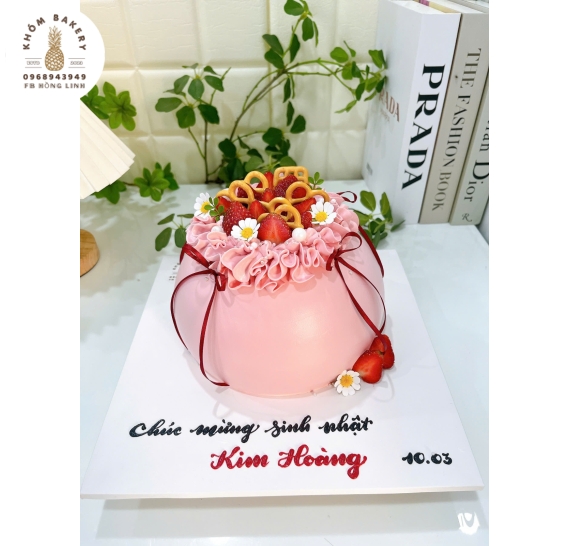 Bánh kem trái cây túi hồng dễ thương hot 