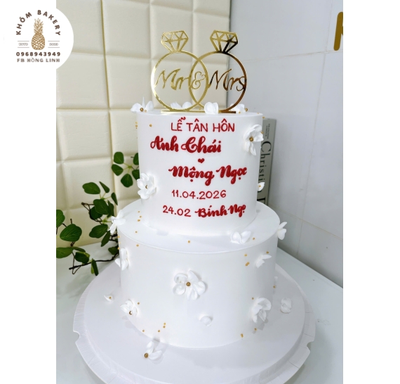 Mẫu bánh kem cưới đẹp 2026 tại Long An tone trắnng